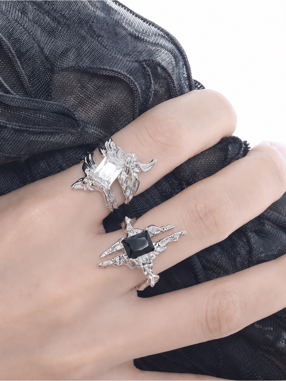 Videmus Omnia “Void Petal” 925 Silver Ring - adjustable open ring